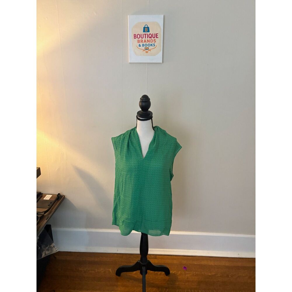 CAbi Emerald Green Sleeveless Blouse – Women's Medium Sheer Polka Dot Top